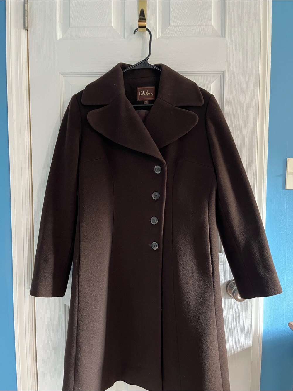 Cole Haan Women's Dark Brown Double-Breasted Wool Coat
